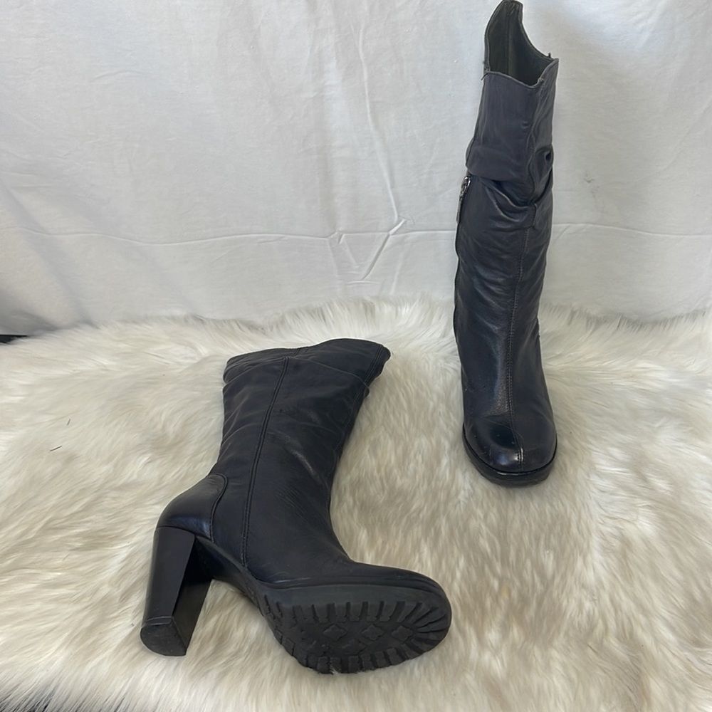 Schutz Black Ruched Leather High Heel Booties Sz 8